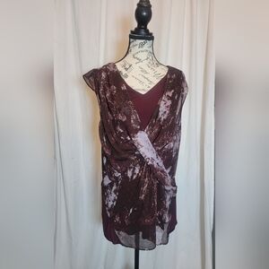 H by Halston Asymmetrical Maroon and White Top